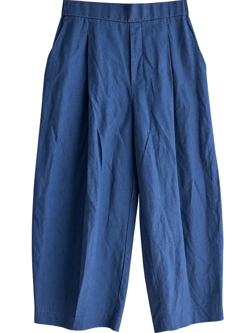 Benetton Italian Blue Linen Barrel Pants